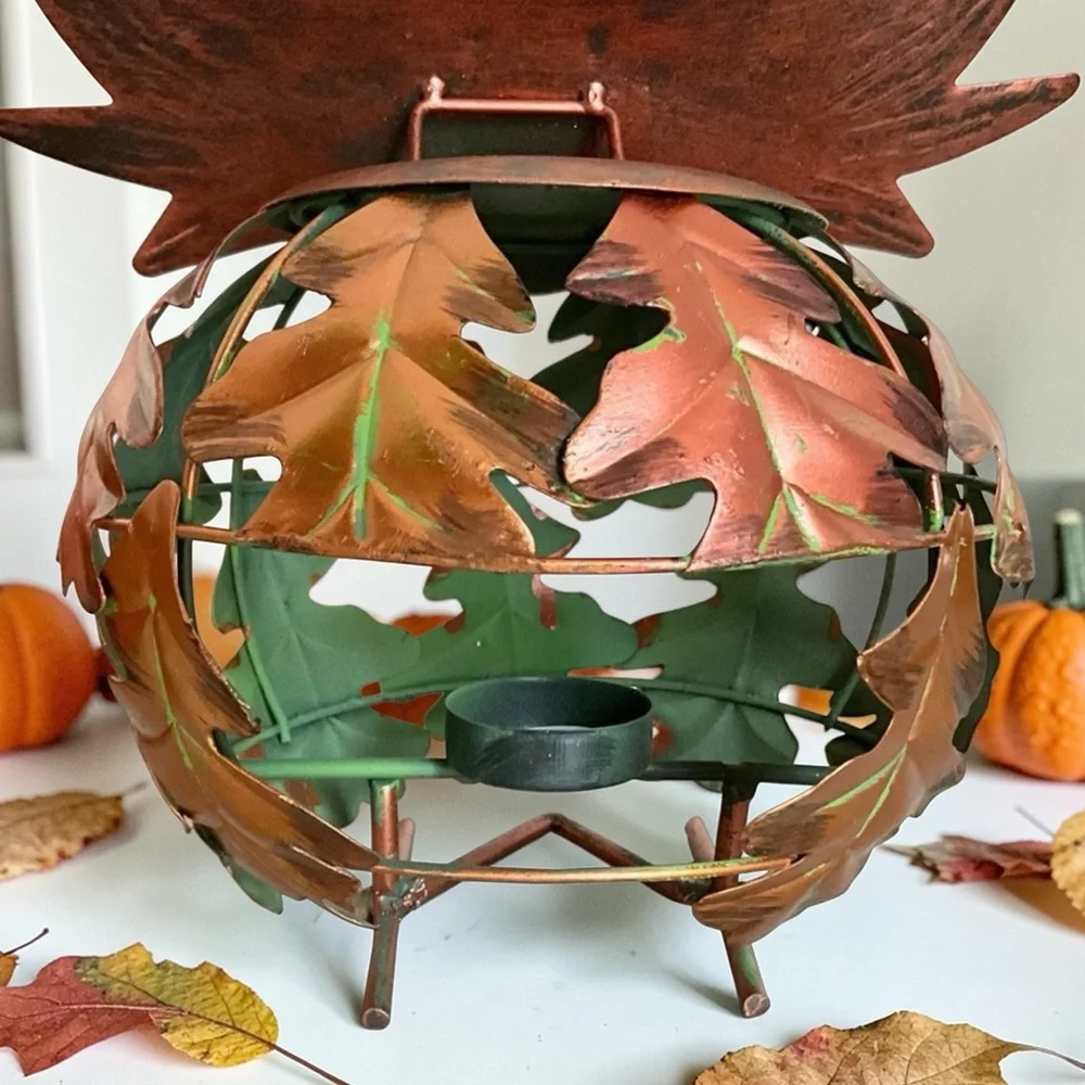 Pier 1 Fall Metal Owl Tealight Candle Holder Glitter Eyes